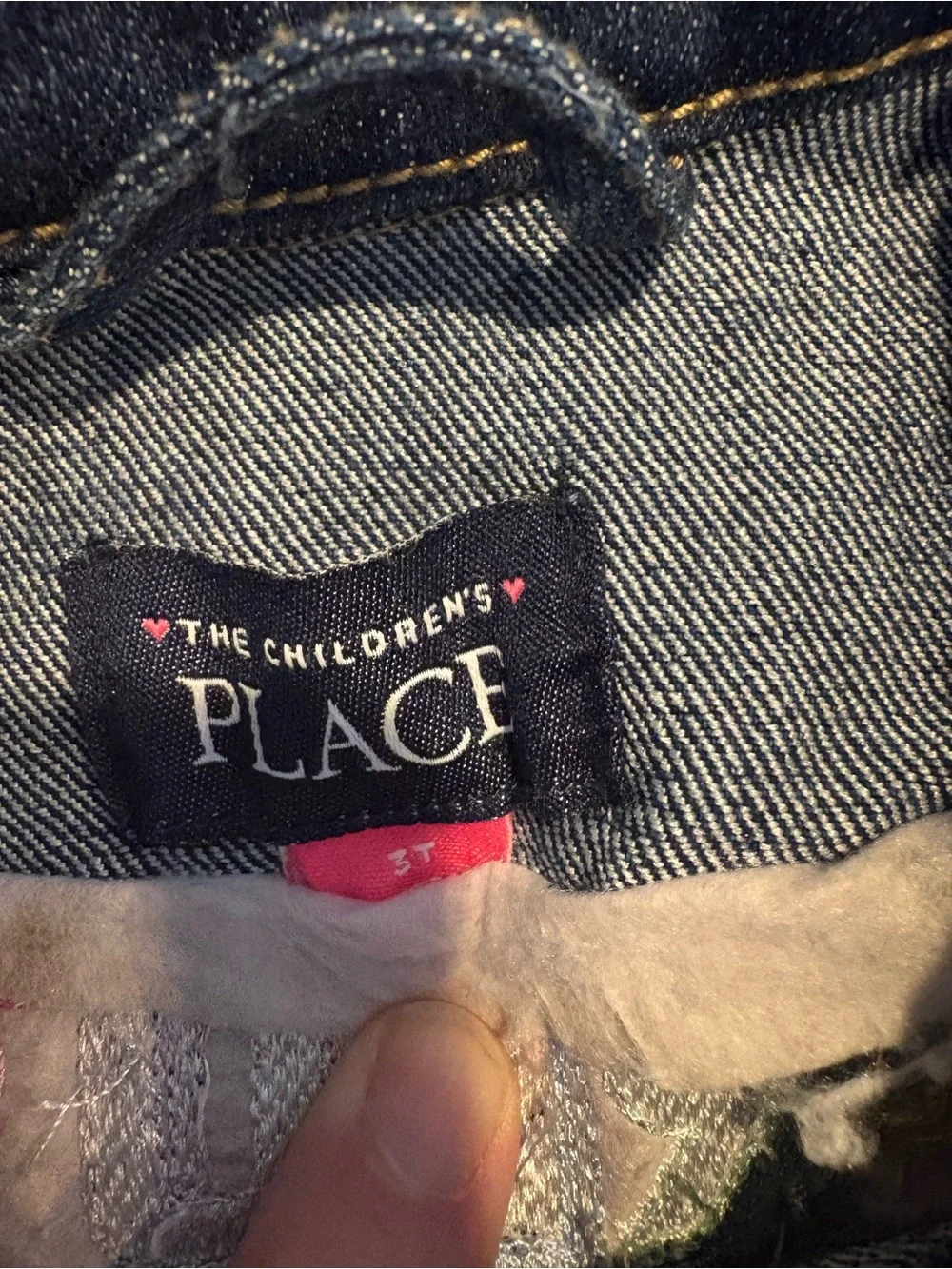 The Children's Place Blue Denim Jacket with Multicolor 'CHARLOTTE' Embroidery